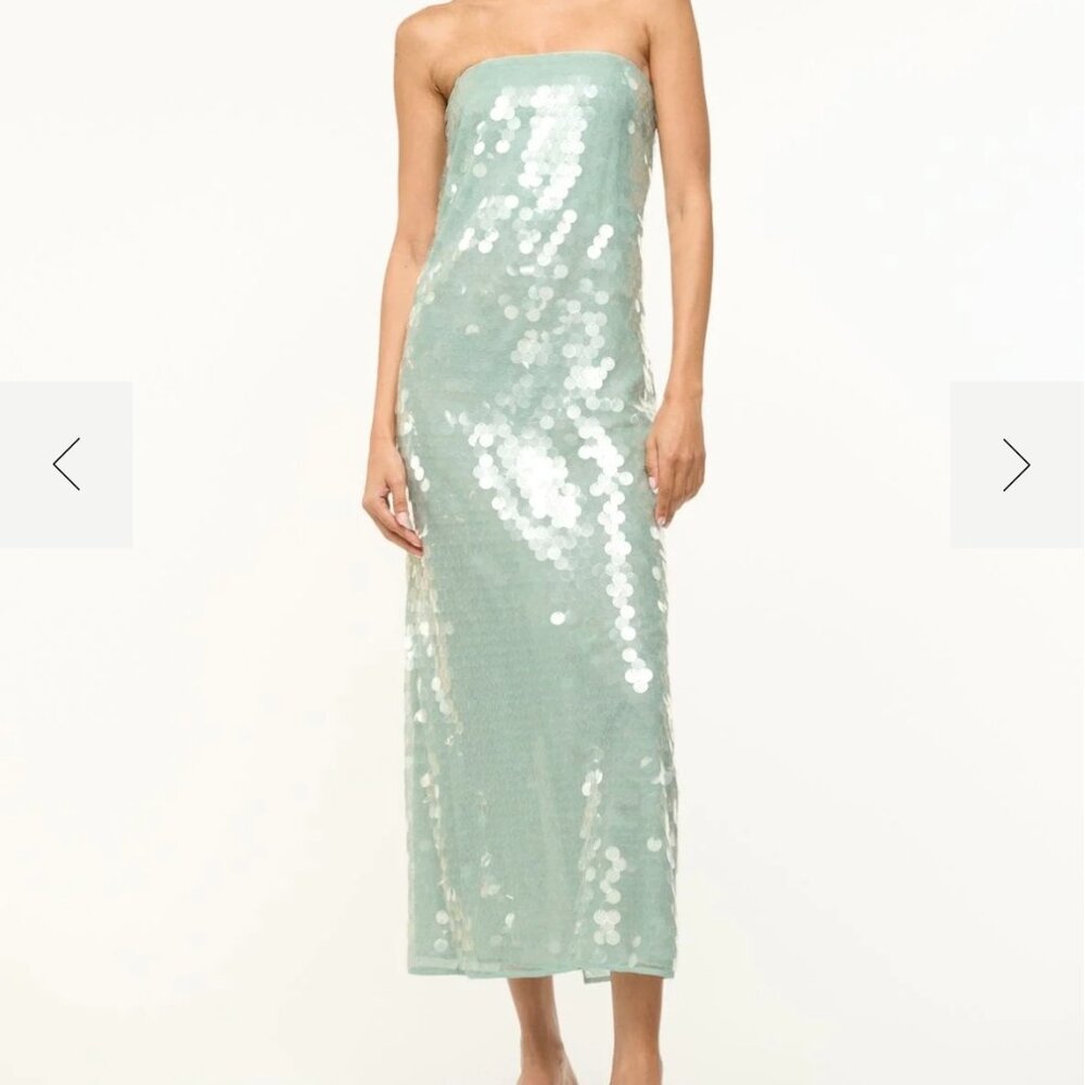 STAUD Strapless Sequin Dress in Mint Green